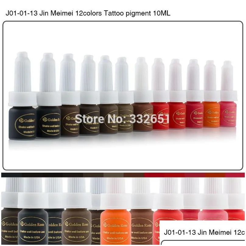 Tattoo Inks Wholesale-Chuse Permanent Makeup Ink Tattoo Pigment Kit Supply For Eyebrows Lips 12 Colors Options Golden Rose J01 Eyebrow Dhilr