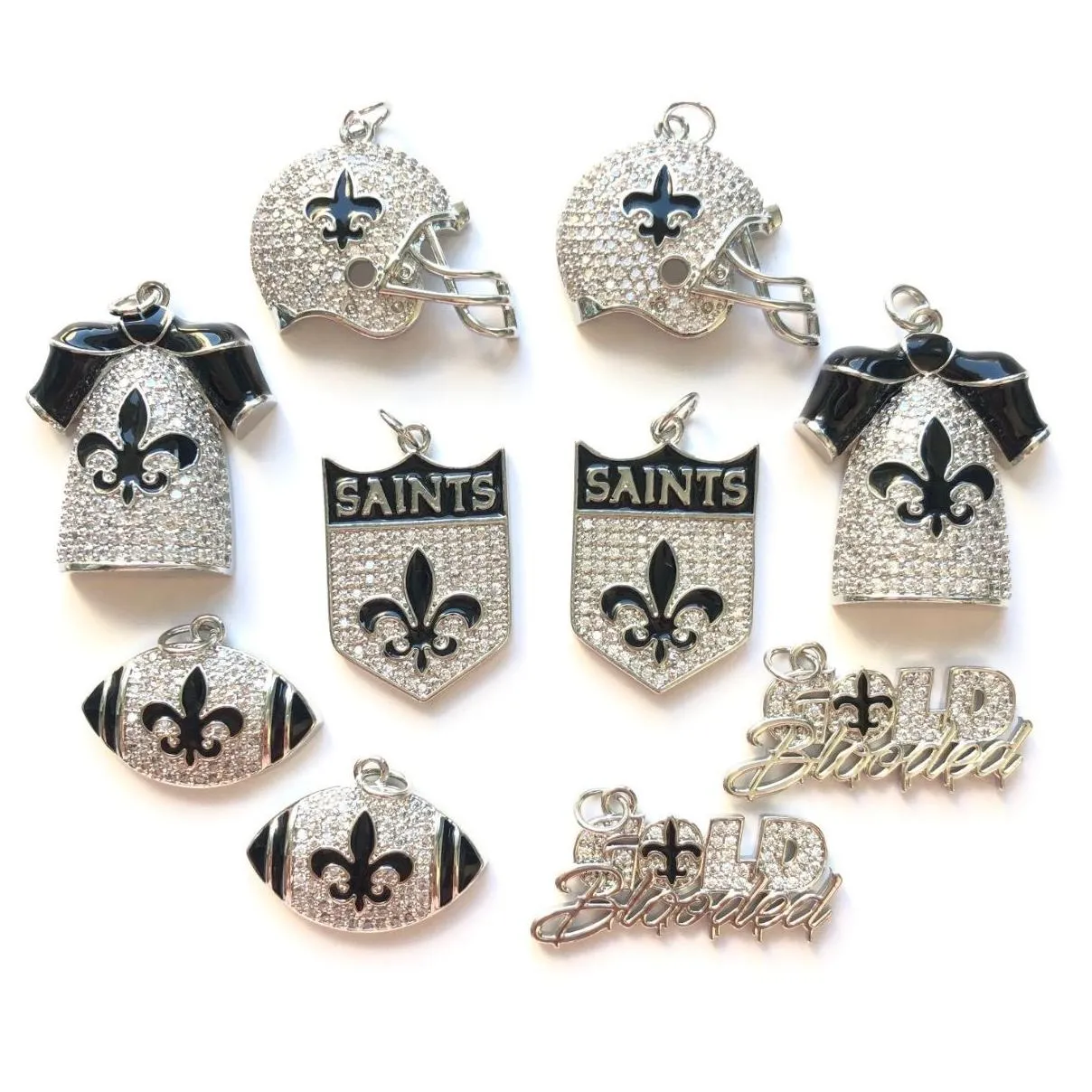 charms 10pcs cubic zirconia pave fleur de lis american football mix charm exquisite pendant bundle for women necklace bracelet making