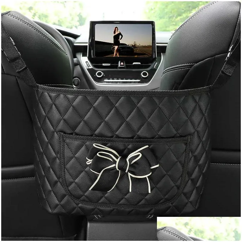 Other Interior Accessories New Pu Leather Car Handbag Holder Interior Seat Middle Box Hanger Storage Bag Hanging Pocket For Men Drop D Dhqbd