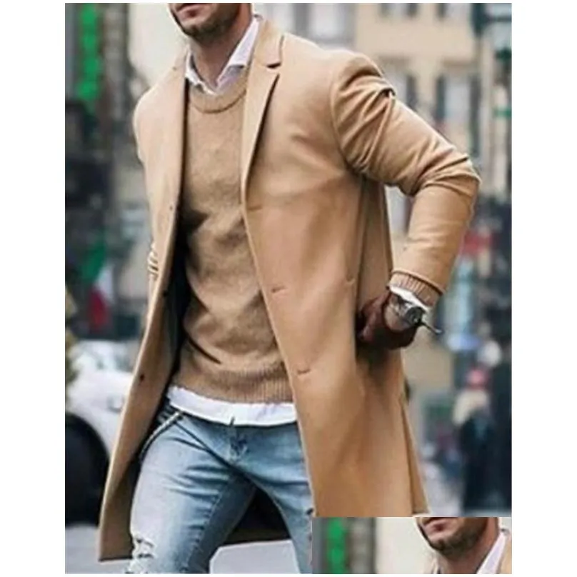 Men`S Wool & Blends Fashion Mens Trench Coats Warm Thicken Wool Jacket Woolen Peacoat Long Overcoat Tops Outwear Button Jackets Drop D Dh5Yl