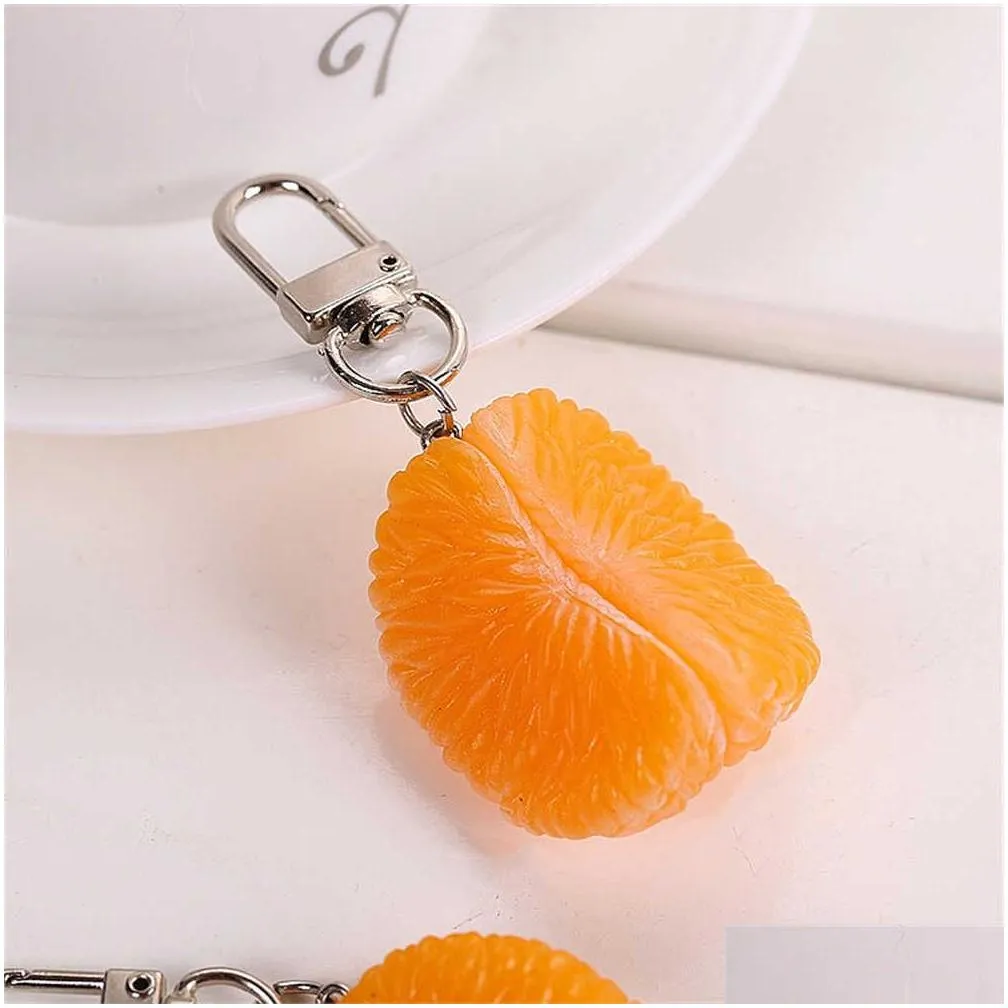 Car Key New Cute 3D Simation Orange Keychain Pvc Fruit Key Chain For Women Girls Headphone Case Pendant Bag Ornaments Diy Gift Accesso Dhxok