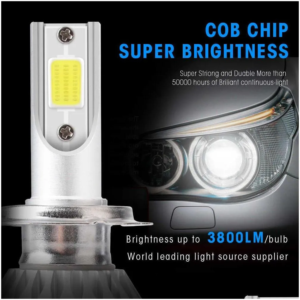 Car Headlights New 2 Pieces H1 H3 Led Headlight Bbs H7 Car Lights H4 880 H11 Hb3 9005 Hb4 9006 H13 C6 6000K 72W 12V 7200Lm Headlamps D Dhavv