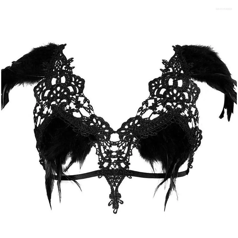 Garters White Feathers Skirt High Waist Harness Burning Man Festival Rave Women Body Strappy Bra Pastel Goth Art Clothing Adjust Drop Dhulo