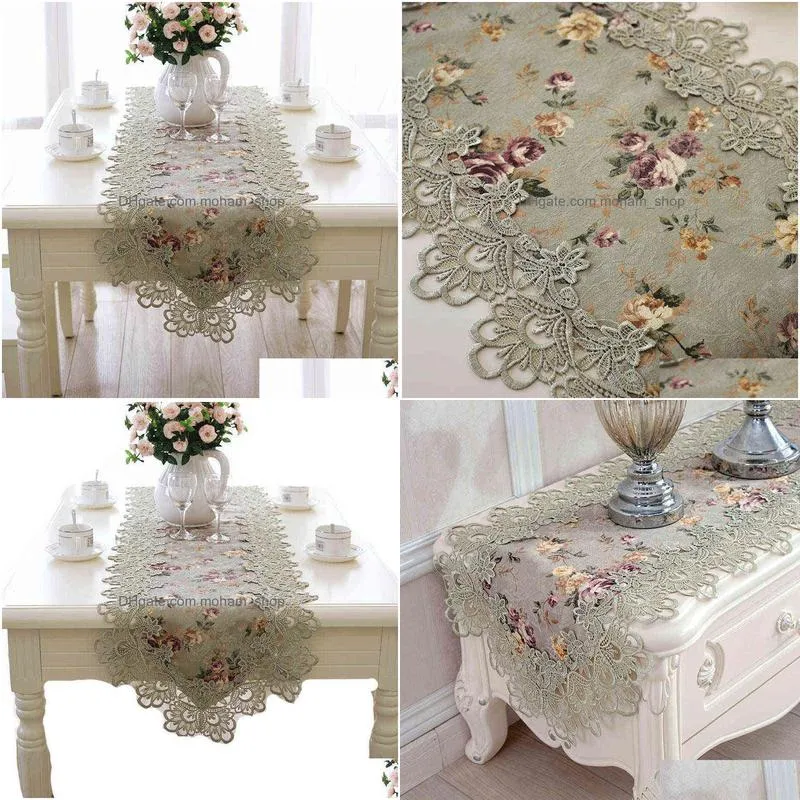 table flag flower embroidered green top elegant europe lace pastoral print table runner home decoration runners placemats hm384 211117