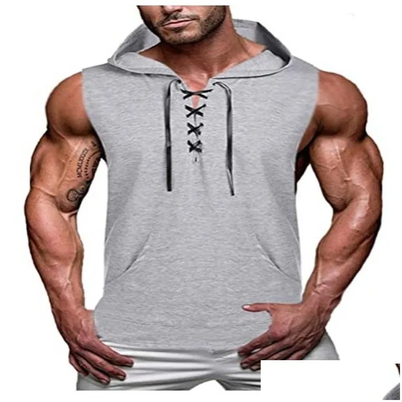 Men`S Tank Tops Fahsion Hooded Top Men Sleeveless Summer Sports Casual Male Clothing Cotton Mens Streetwear Ropa Drop Delivery Appare Dhnqv