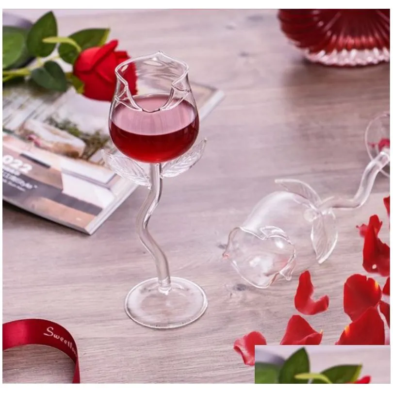 Wine Glasses Creative Wine Glasses Rose Flower Shape Goblet Lead- Cocktail Glass Home Wedding Party Barware Drinkware Drop Delivery Ho Dhhst