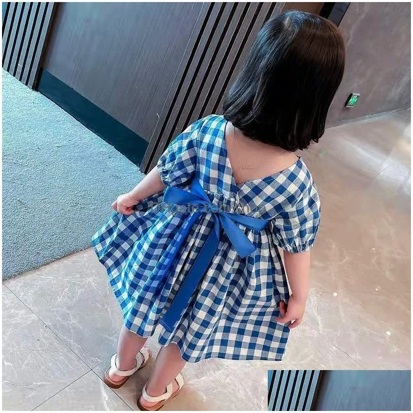 Girl`S Dresses Girls Dresses Summer Infant Dress 17Y Korean Style Born Baby Blue Princess Child Party Plaid Kid For Clothes Drop Deliv Dhebj
