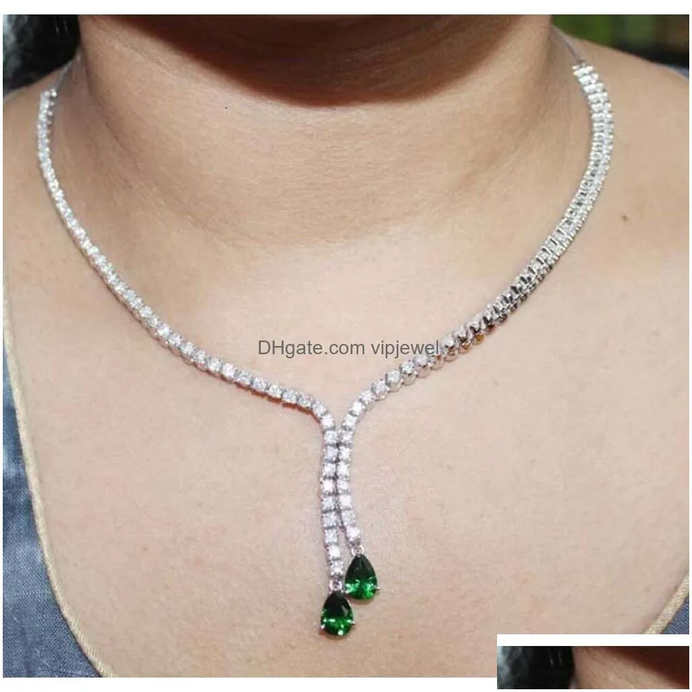 most selling 14k gold 7.11 ctw diamond 14k white gold emerald necklace set for anniversary and engagement