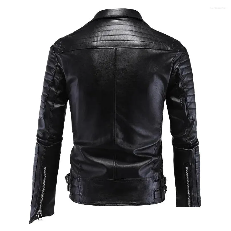 Men`S Fur & Faux Fur Mens Fur Punk Leather Jacket Black Slim Fit Motorcycle Lether Zipper Autumn Winter Coat Vintage Bike Drop Deliver Dhwyi