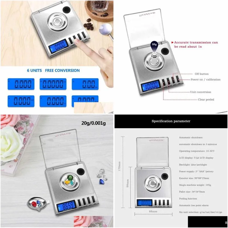 Household Scales Yieyri 0.001-20G 0.001X20G Mini Digital Pocket Jewelry Diamond Weight Scale Electronic Portable Nce 210927 Drop Deliv Dhvgp