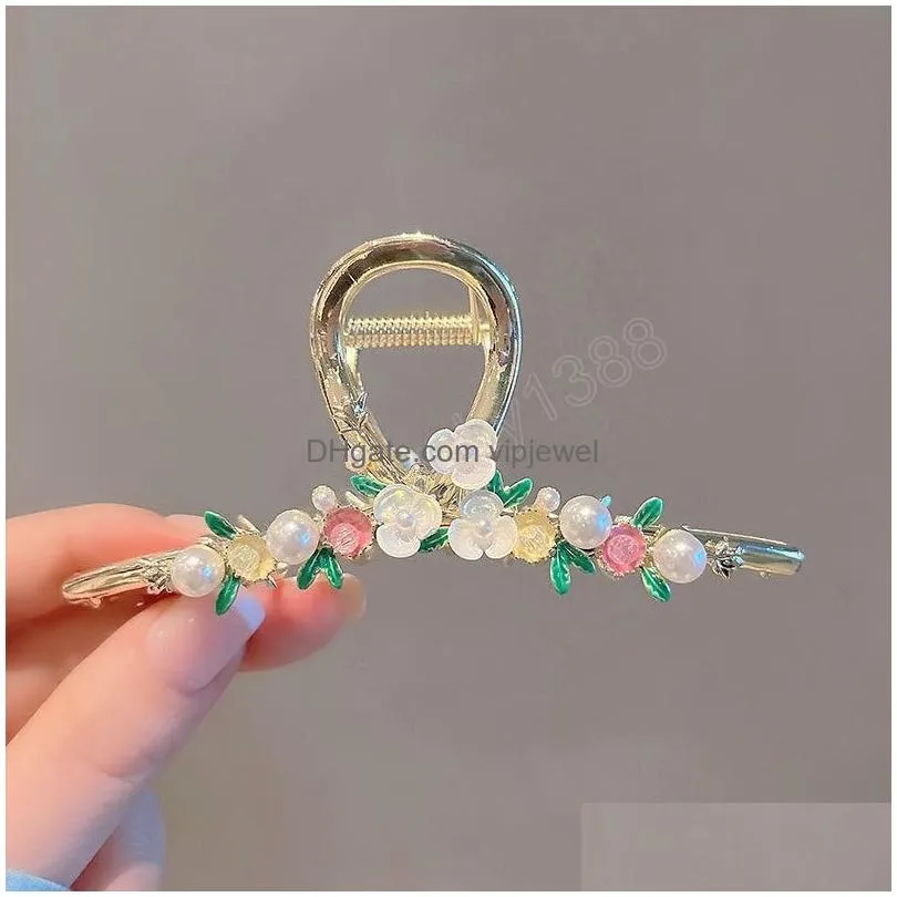 handmade flower alloy grab clip clamps female metal elegant hair claw ponytail clips woman hair accessories