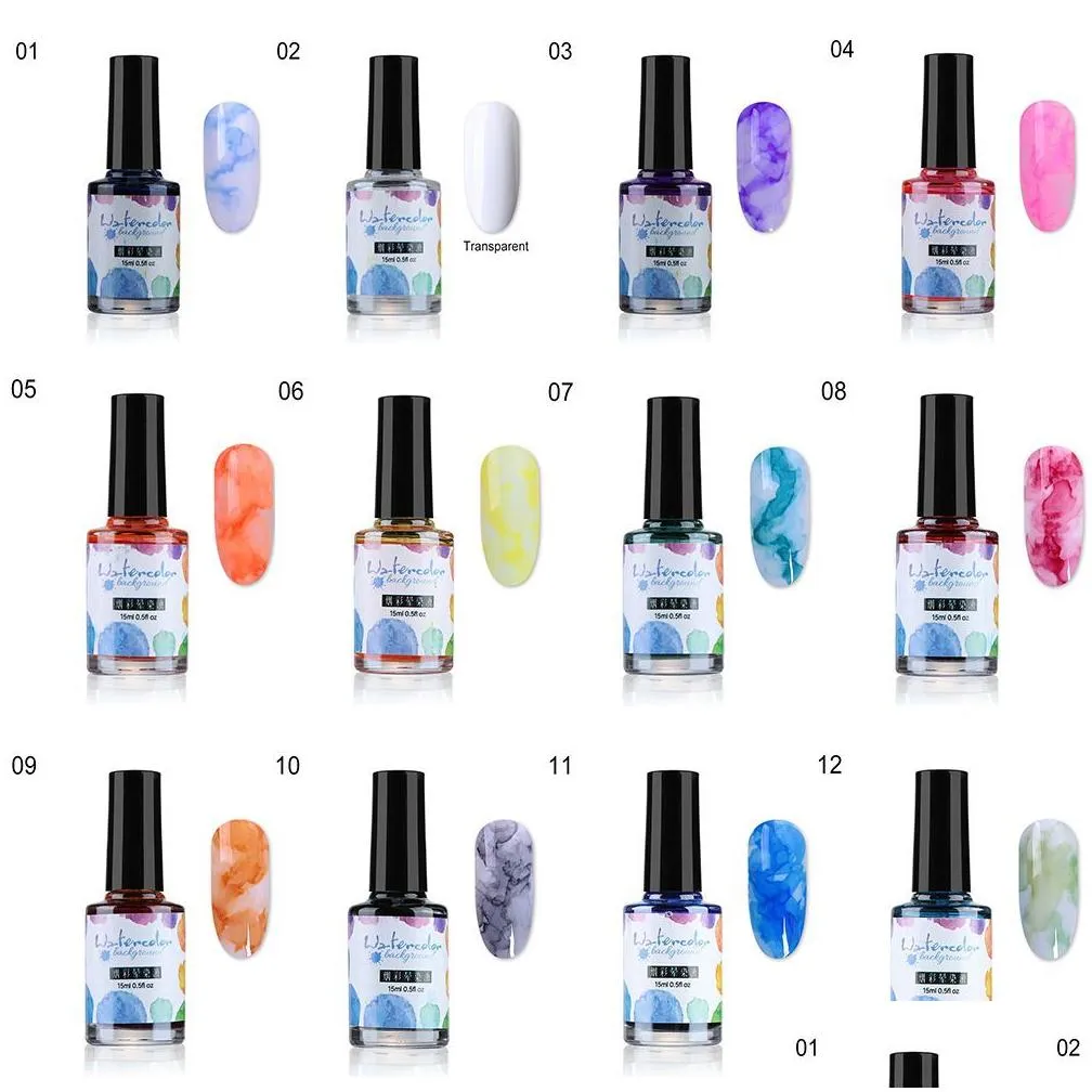 Nail Polish 12 Colors Nail Polish Marble Pattern Pink Smudge Liquid Gradient Long Lasting Blooming Gel Drop Delivery Health Beauty Nai Dhcuz