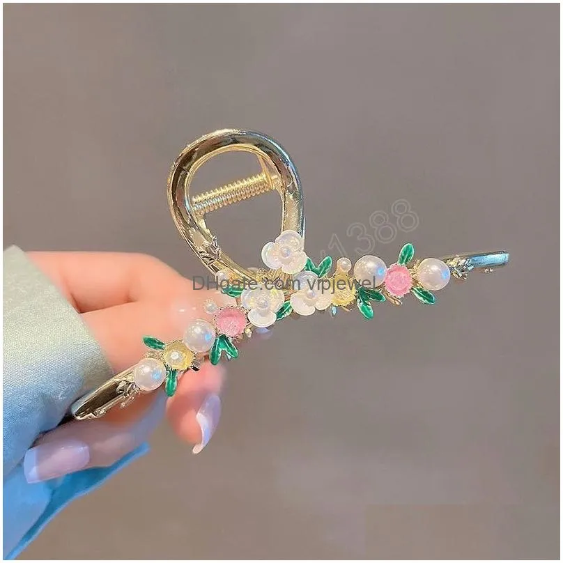 handmade flower alloy grab clip clamps female metal elegant hair claw ponytail clips woman hair accessories