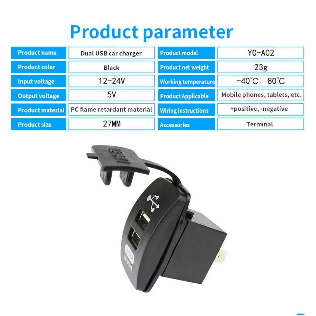 Car Other Auto Electronics New 12V-24V  Socket Dual Usb Ports 3.1A Adapter Waterproof Dustproof Phone For Drop Delivery Automob Dhq8M