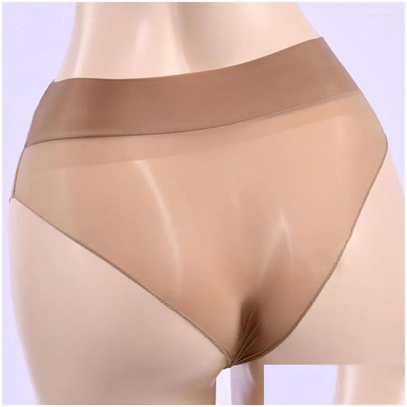 Underpants Men Oily Shiny Sheer See-Through Briefs High Waist Glossy Pouch Underwear Stockings Panties Lingerie Crossdressing Underpa Dhxll