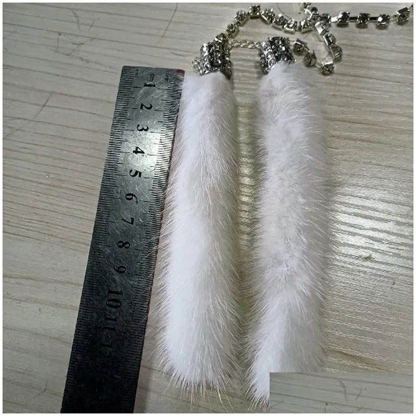 Other Interior Accessories New Wholesale Fashion Car Crystal Diamante Pendant Mink Fur Rearview Mirror Hanging Fox P Ornaments Charm I Dhk6N