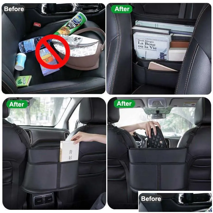 Car Organizer New Leather Car Handbag Holders Organizers And Storage Front Seats Gap Filler Organizer Bag For Drop Delivery Automobile Dhzsk