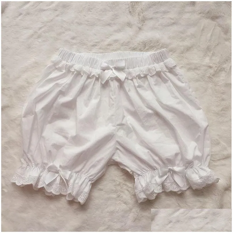 Women`S Panties White Ruffles Knickers Women Girl Kawaii Panties Cute Lace Bowknot Lolita Safety Shorts Pants Elastic Vintage Victori Dhumr