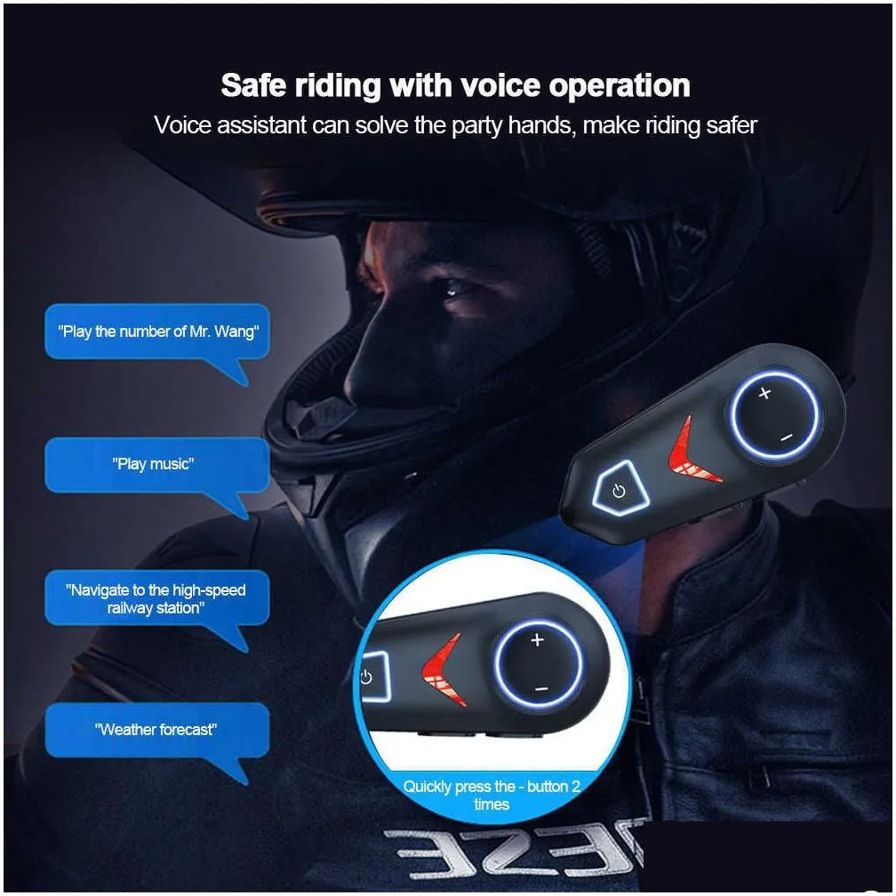 Car Other Auto Electronics New Motorcycle Bluetooth Helmet Headset 5.3 Waterproof High Bass Headphone Roise Reduction Earphone With Rg Dhg3L