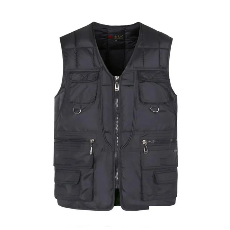 Men`S Vests Mti Pocketa Cotton Vest For Men Winter Padded Casual Thick Warm Pographer Sleeveless Outerwear Jacket With Many Pockets Dr Dhvur