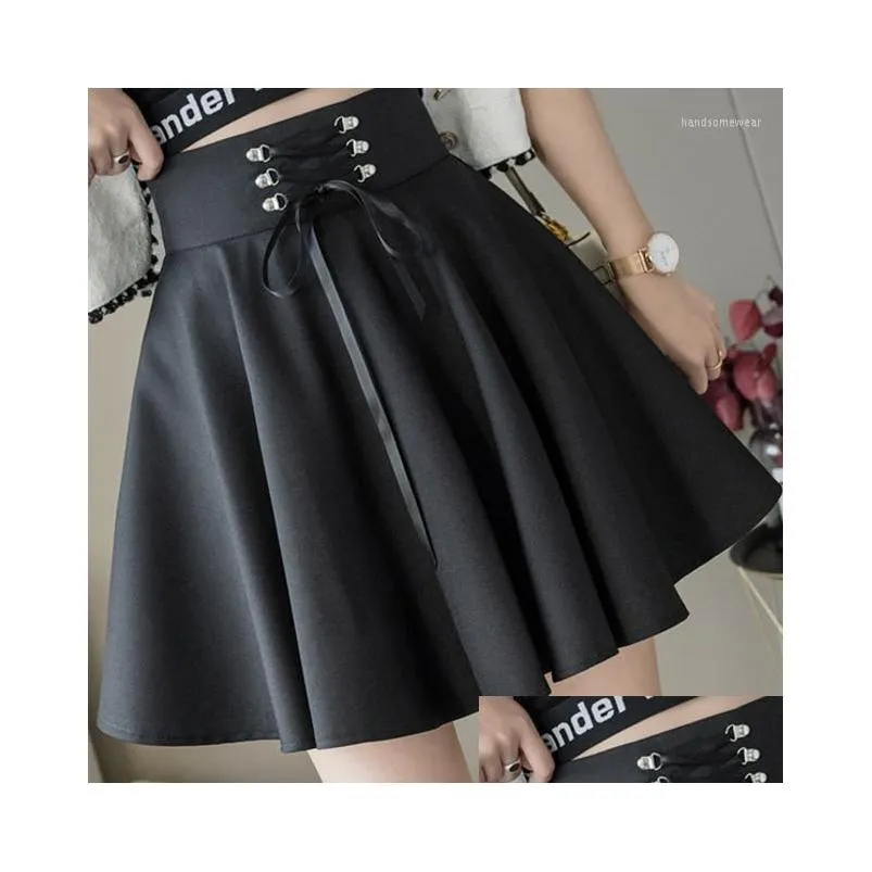 Skirts Womens Basic Versatile Flared Casual Mini Skater Skirt High Waisted School Goth Punk Black Harajuku Drop Delivery Dhpmy