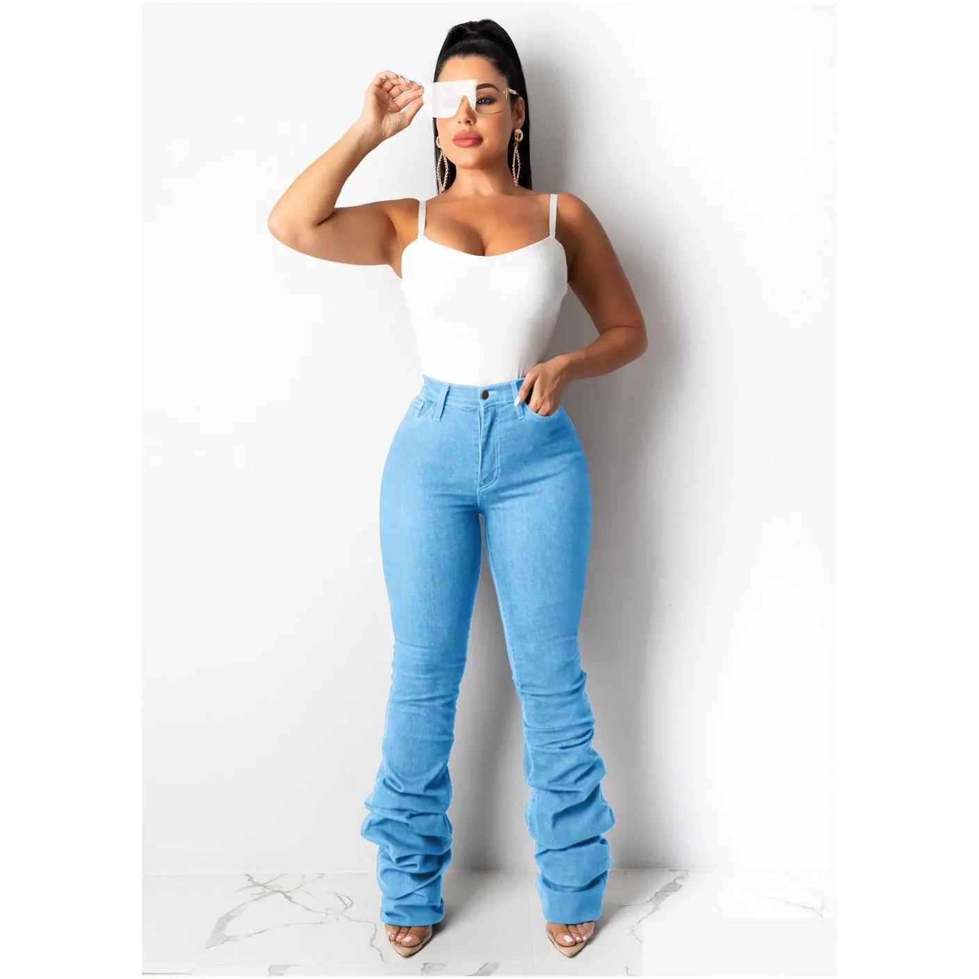 Women`S Pants & Capris Stacked Jeans Bell Bottom Denim Pants Women Destroyed Stretchy Drop Delivery Apparel Women`S Clothing Dhyml