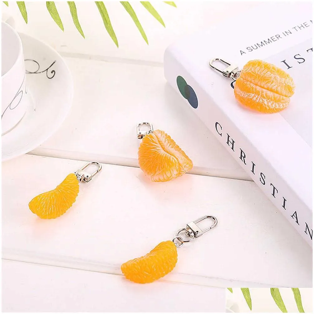 Car Key New Cute 3D Simation Orange Keychain Pvc Fruit Key Chain For Women Girls Headphone Case Pendant Bag Ornaments Diy Gift Accesso Dhxok