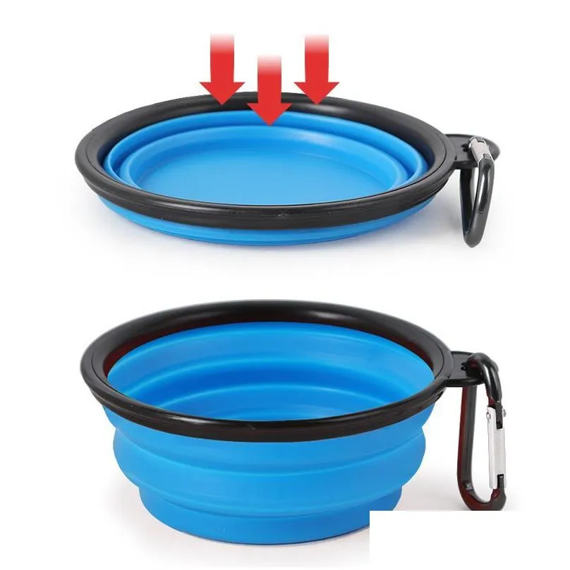 Dog Bowls & Feeders Portable Large Collapsible Dog Pet Folding Sile Bowl Outdoor Travel Puppy Food Container Feeder Dish Drop Delivery Dhai2