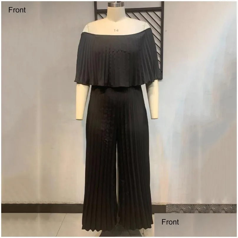 Women`S Jumpsuits & Rompers 4Xl 5Xl Oversized Jumpsuits Rompers For Womens Large Pleated Batwing Sleeve High Waist Elegant Evening Pa Dhw4H