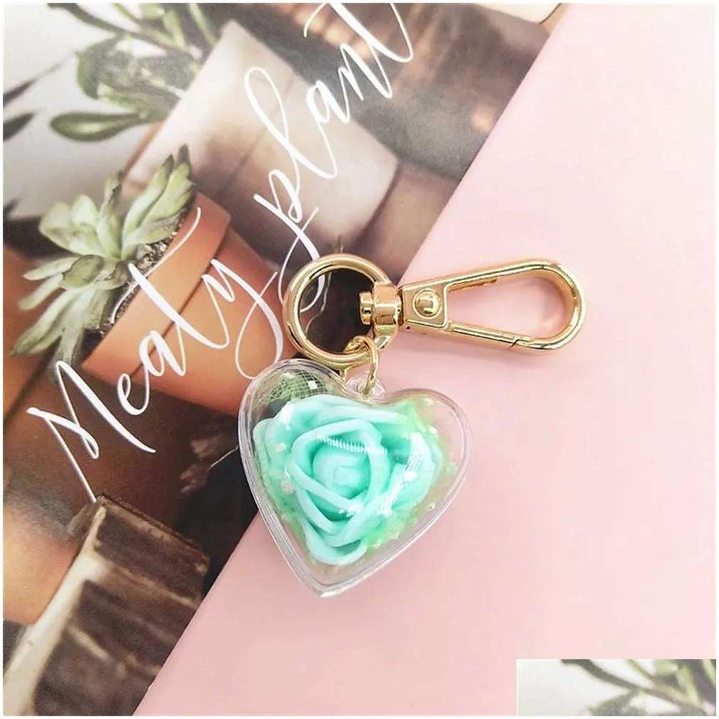 Car Key New Cute Rose Keychain Love Heart Pendant Eternal Flower Keyring For Women Bag Ornaments Car Keys Accessories Couple Drop Deli Dhmn5