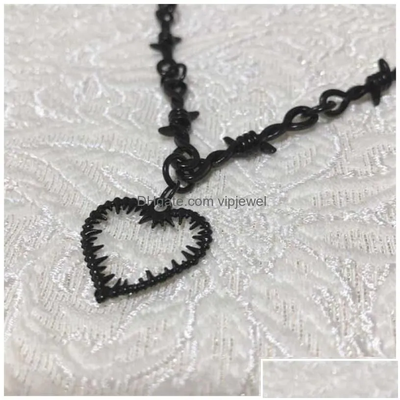 pendant necklaces fashion gothic thorns brambles heart charm choker necklace for men women hiphop punk black chain jewelry gifts drop