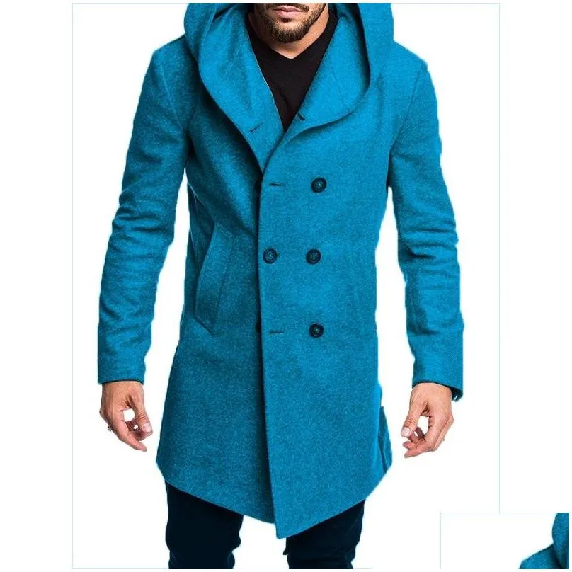 Men`S Wool & Blends Mens Long Cotton Coat Wool Blends Jacket Formal Casual Business Overall Men Trench Drop Delivery Apparel Men`S Clo Dhv3Y