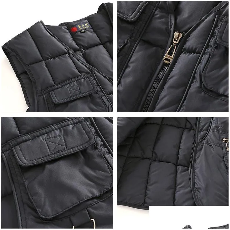 Men`S Vests Mti Pocketa Cotton Vest For Men Winter Padded Casual Thick Warm Pographer Sleeveless Outerwear Jacket With Many Pockets Dr Dhvur