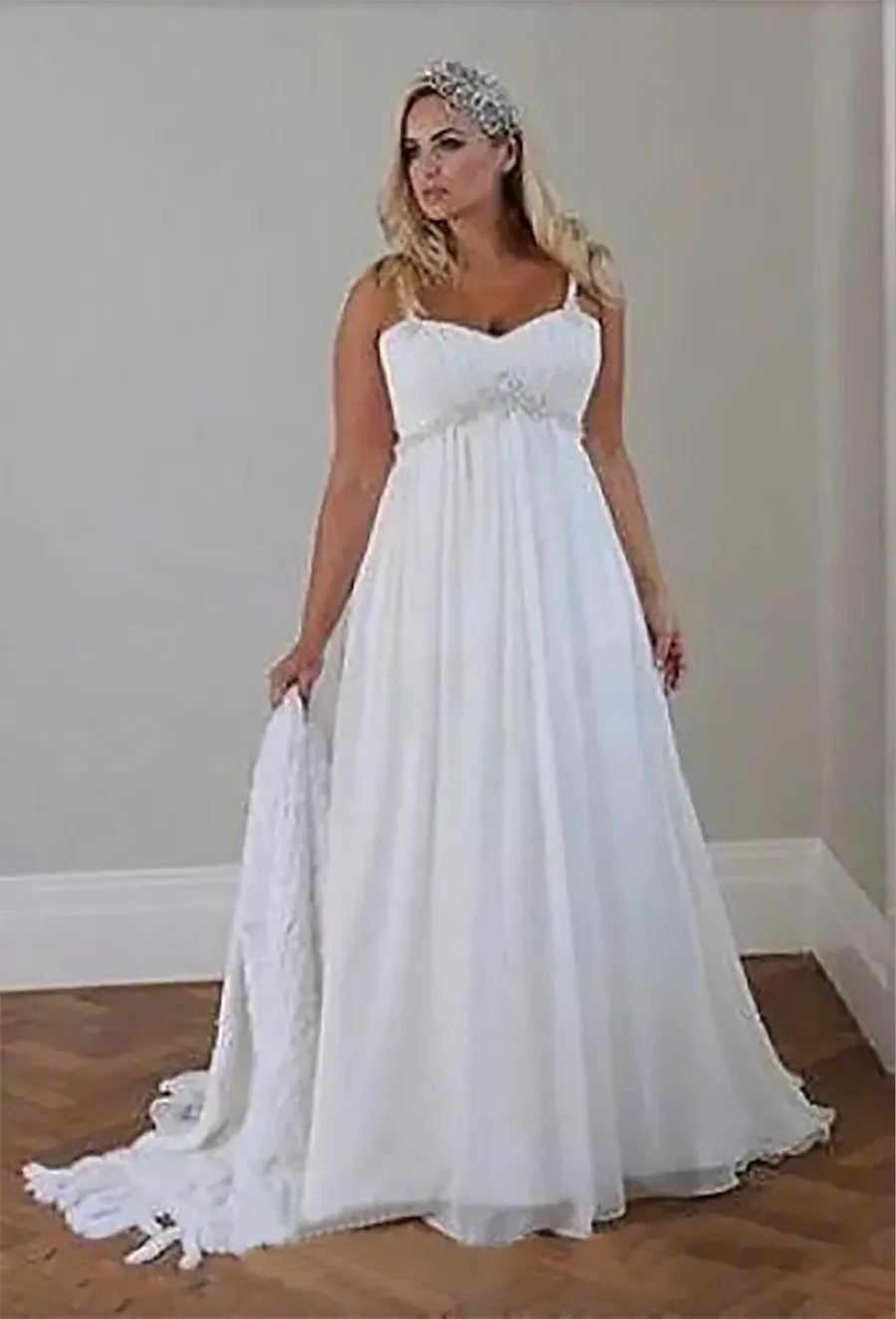 Modest Plus Size Wedding Dresses Beach Wedding Chiffon A Line Floor Length Spaghetti Straps Lace up Back Simple Elegant Boho Bridal Gowns white wed dress for bride