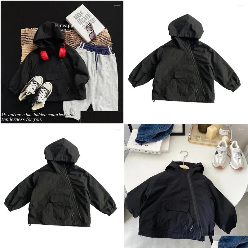 jackets children autumn coat 2024 korean style cool fashionable boy dark black hat warm top baby comfortable clothes