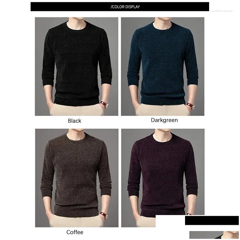 Men`S Sweaters Mens Sweaters Brand Chenille Sweater Men O-Neck Collar Solid P Fleece Winter Man Clothes Long Sleeve Knit Plovers Drop Dhg6N