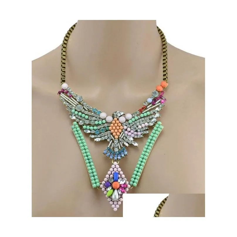 Colorful Beads Crystal  Choker Necklace New Vintage Style Bronze Alloy Rhinestone