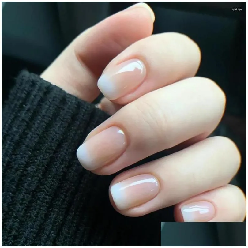 False Nails French Gradient Nude Color Pink White Matching Manicure Drop Delivery Dhlgk