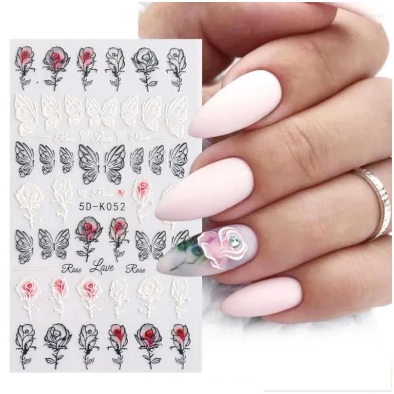 nail stickers txd 5d butterfly sticker applique wedding design floral art embossed lace flower decoration