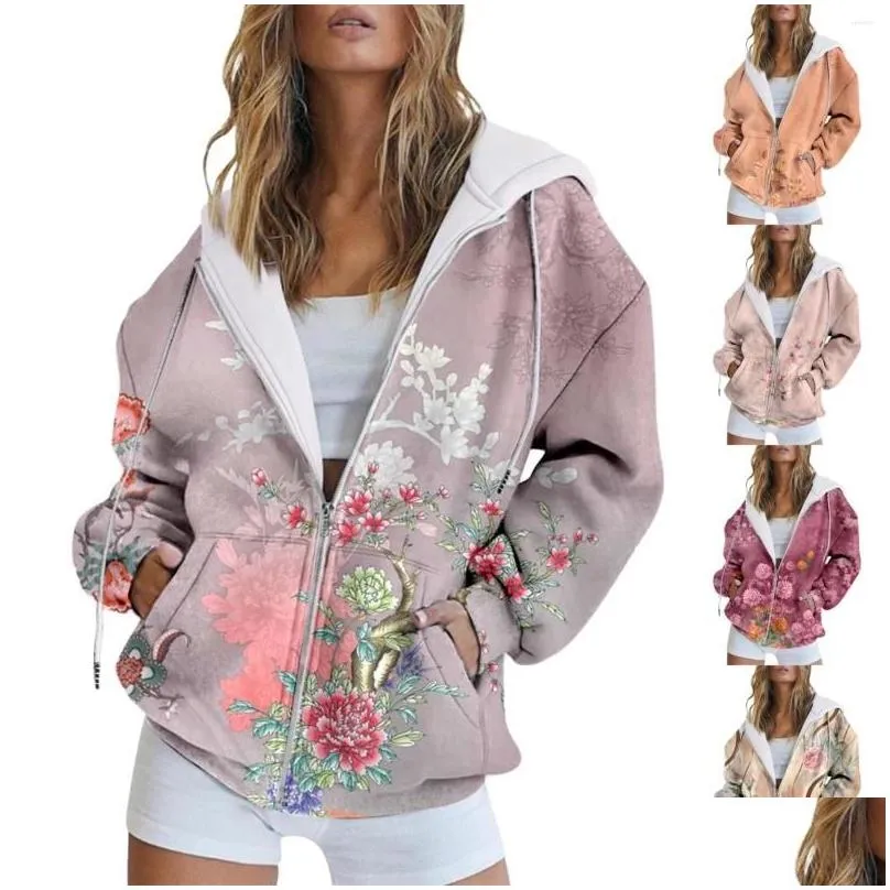 women`s hoodies sweatshirts baggy fashion autumn and winter warm colorful retro flower print casual pocket long sleeve sleeveless