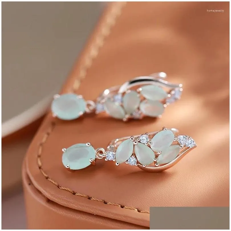 dangle earrings wbmqda luxury fashion green crystal flower long drop for women 585 rose gold color ethnic wedding fine zircon jewelry