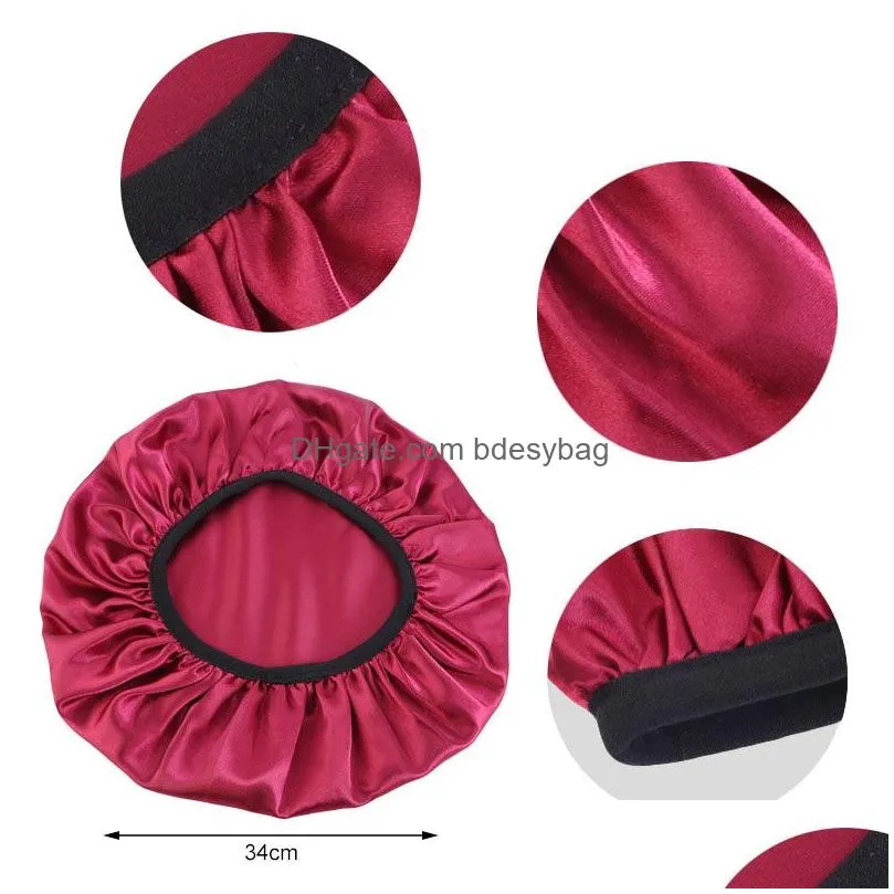 Solid Color Soft Satin Night Hat Beanie For Women Lady Girl Elastic Sleep Caps Hair Care Fashion Accessories