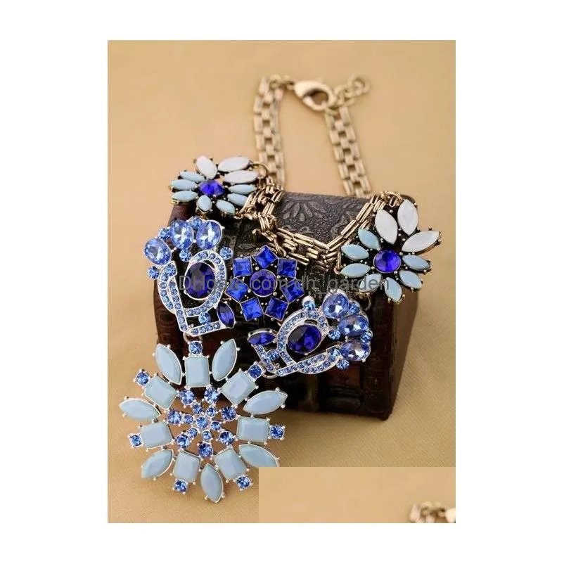 Vintage Style Metal Colorful Rhinestone Crystal Resin Gem Flower Pendants Choker Necklaces