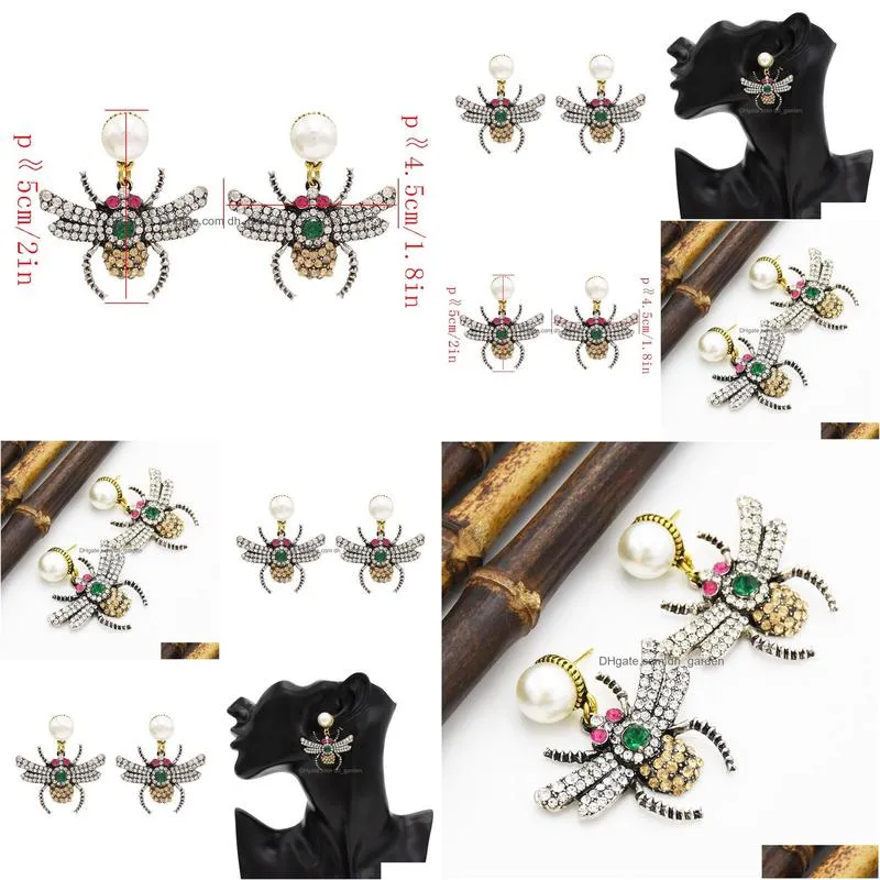 idealway New Fashion Personality Women Pear Stud Crystal Rhinestone Drop Earring Insect Shaped Dangle Wedding Party Jewelry