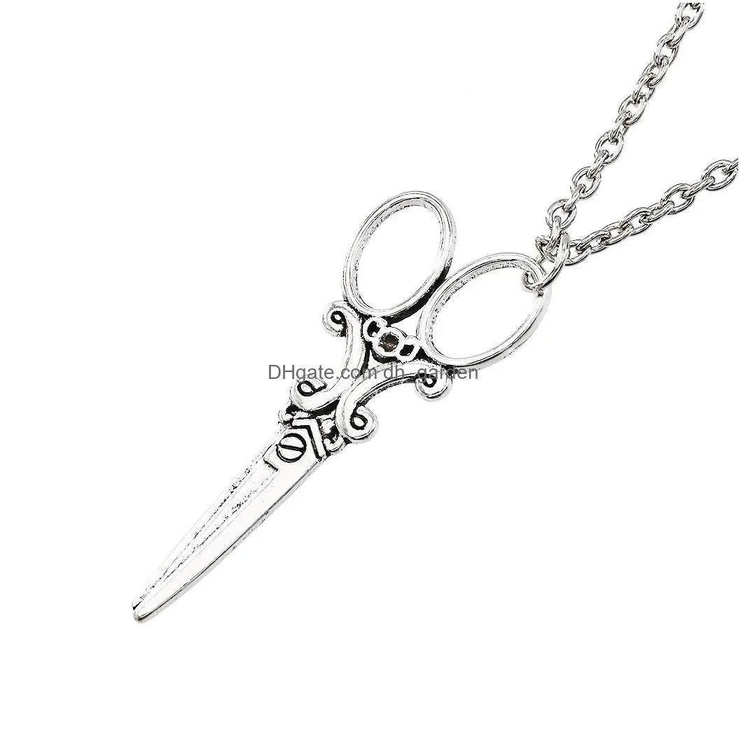 Vintage Silver Jewelry Necklace for Men with Hair Dryer Scissor Comb Pendants Shape Fashion Necklace Women and Men GIfts