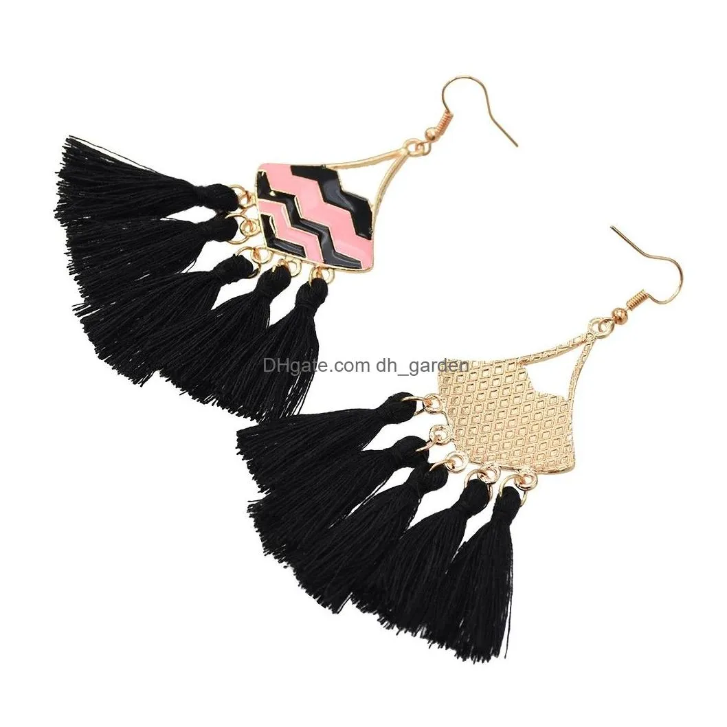 Thread Tassel Earrings for Women Ethnic Bohemian Style Enamel Lip Hook Dangle Earring