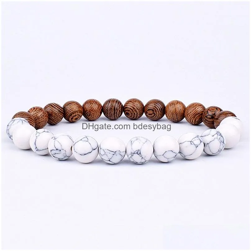 Beaded 8Mm Natural Wooden Stone Handmade Beaded Strands Charm Bracelets For Women Men Fashion Elastic Jewelry Drop Delivery Jewelry B Dhmkz