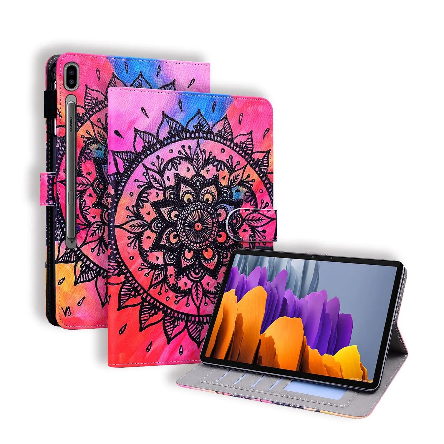 pu leather tablet cases for samsung galaxy tab p610 t870 t875 t500 t505 t290 t295 t220 t225, dual view angle cartoon pattern flip kickstand cover with card