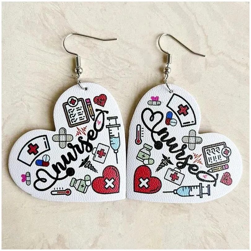 dangle earrings 2024 charms heart science teacher pu leather drop earring girls party jewelry decoration wholesale