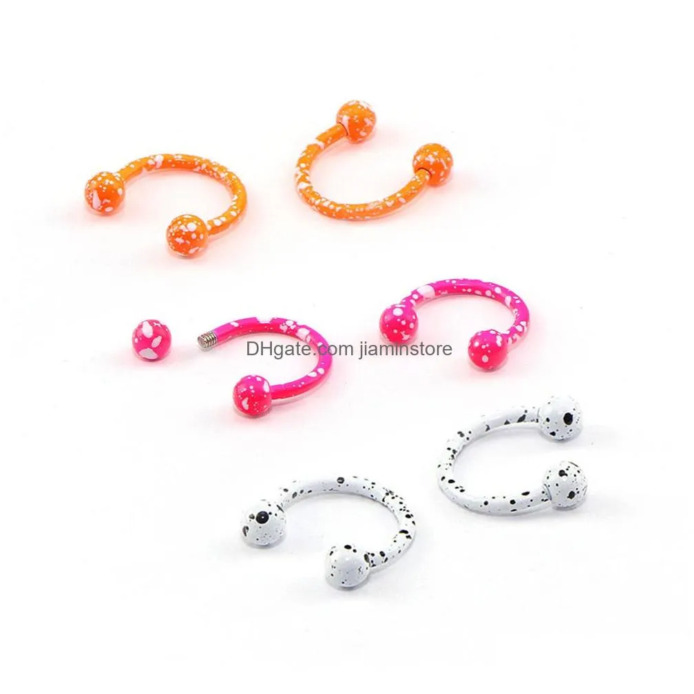 Nose Rings & Studs 10Pcs / Lot C Shape Ball Stainless Steel Nose Hoop Painted Rings Balls Circars Horseshoes Barbell Ring Body Pierci Dh1Fx